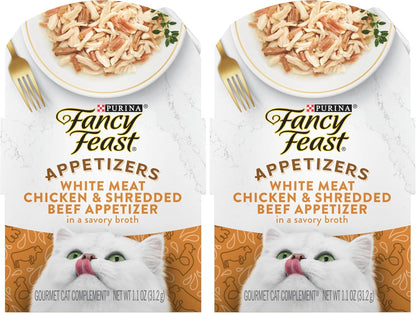 Purina Fancy Feast Appetizers Lickable Grain Free Cat Food Topper White Meat Chicken and Shredded Beef Appetizer - (Pack of 10) 1.1 Oz. Trays10