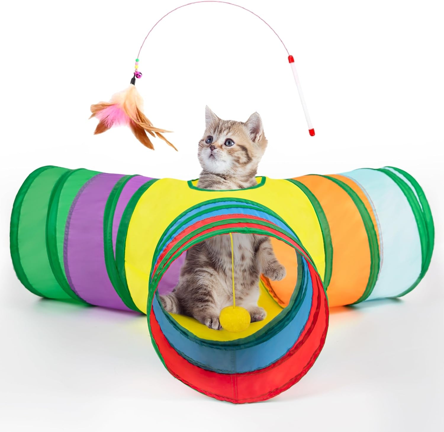 tempcore-pet-cat-tunnel-tube-toys-3-way-collapsible-tunnels-for-indoor-cats-interactive-tube-with-teaser-wand-peek-holes-hanging-ball-black-blue
