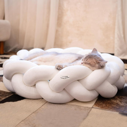CHEERPALS Weave Cat Bed for Indoor Cats,Cute Pet Bed with Washable Cushion Fluffy Kitty Bed for Small Dog(Dark Gray)10
