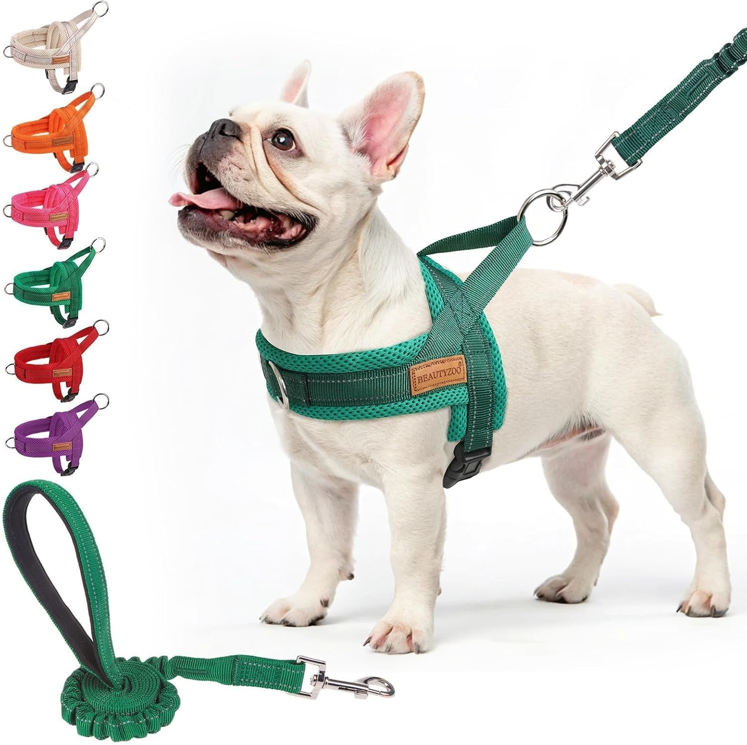 beautyzoo-dog-harness-no-pull-quick-fit-dog-harness-and-leash-set-escape-proof-vest-harness-with-soft-handle-reflective-breathable-mesh-padding-harness-for-medium-size-dog-training-walking-beige-m
