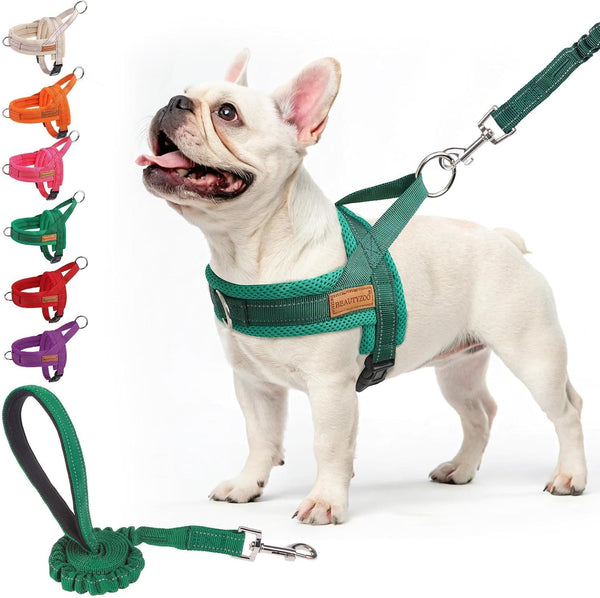 BEAUTYZOO Dog Harness No Pull, Quick Fit Dog Harness and Leash Set, Escape Proof Vest Harness with Soft Handle, Reflective Breathable Mesh Padding Harness for Medium Size Dog Training Walking, Beige M39
