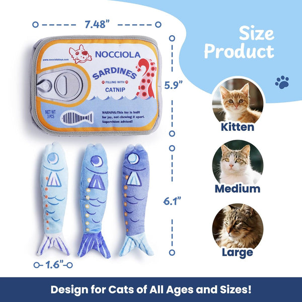 Nocciola Catnip Toys for Indoor Cats - 3 Pack Cat Toys Fish with Sardine Can Pouch, Cat Nip Toys Cat Kicker Toy with Crinkle Paper, Interactive Cat Toy for Kitten Enrichment, Cat Gifts6