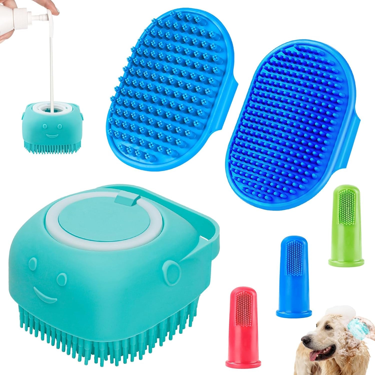 comotech-6pcs-dog-bath-brush-dog-toothbrush-adjustable-handle-shampoo-brush-scrubber-for-short-long-haired-dogs-cats-effectively-solve-odor-stain-removal-problems-blue-blue-blue