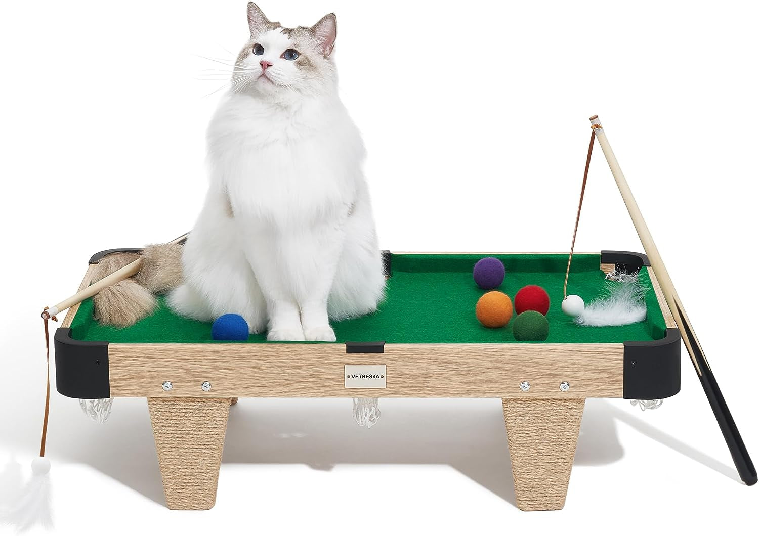 vetreska-4-in-1-cat-toys-mini-pool-table-gift-for-cats-feather-wand-toy-cat-billiard-ball-puzzle-toy-pool-table-with-scratching-post-cat-interactive-exercise-play-rest-beds-furniture-cats-toys-gift-feather-wand-toy-cat-billiard-ball-puzzle-toy-pool-table-w-scratching-post-activity-fun-furniture