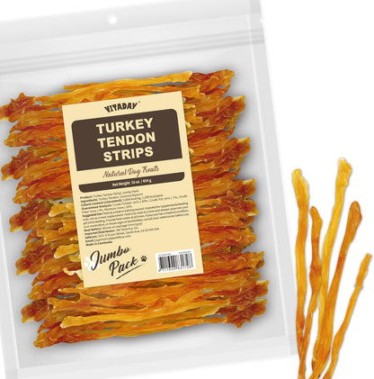 VITADAY Turkey Tendons for Dogs, All Natural, Healthy Dog Treats, Long Lasting, Hypoallergenic Dog Chews, Rawhide Free, Usa-Sourced, for Small Dogs, Strips, 3 Oz Pack | Long-Lasting Dog Training Treats, Rawhide-Free Made of Usa-Sourced Turkey8