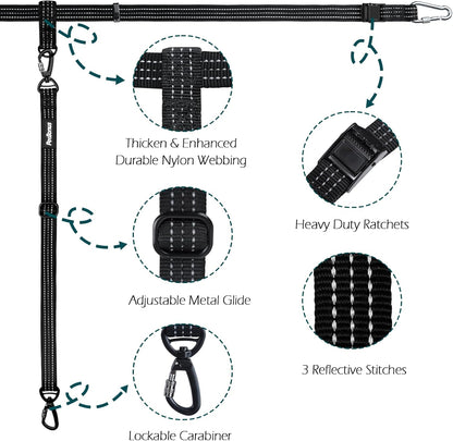 Petbonus Truck Bed Dog Leash, Functional Safety Dog Truck Bed Tether | for 1 Dog, Truck Bed Tie down System, Adjustable, Pick-Up Bed Restraint Lead, Ratchet Tightening Car Harness Belt, Black2