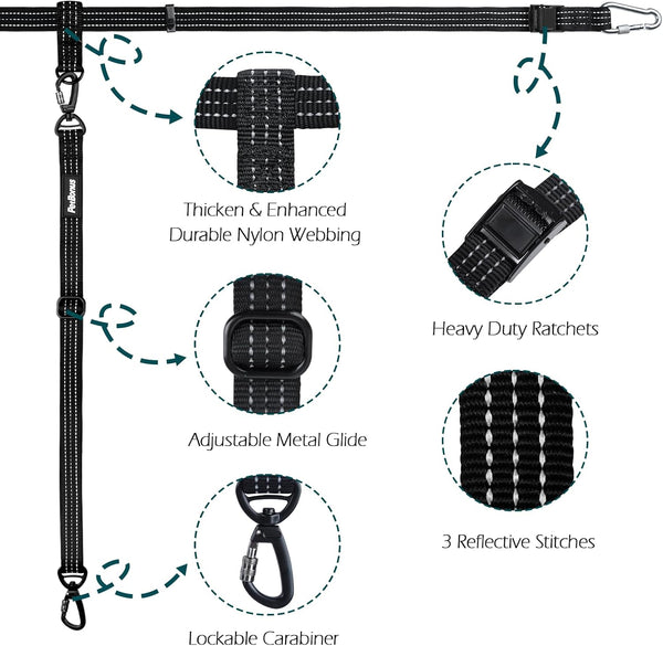 Petbonus Truck Bed Dog Leash, Functional Safety Dog Truck Bed Tether | for 1 Dog, Truck Bed Tie down System, Adjustable, Pick-Up Bed Restraint Lead, Ratchet Tightening Car Harness Belt, Black2