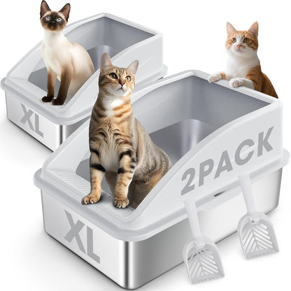 2 Pack Stainless Steel Litter Box | XL Enclosed Cat Litter Boxes with Lid for Big Cats and Multi-Cats | High Sided, Anti-Urine Leakage | Non-Stick Bottom（Dark Gray）14