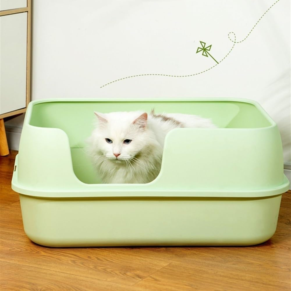 pet-supplies-high-sided-semi-enclosed-cat-litter-box-for-big-cats-rabbits-detachablegreen