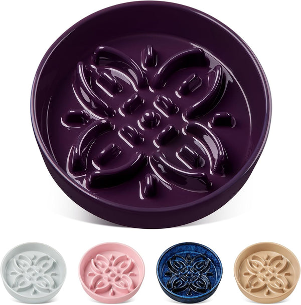 Vancasso Ceramic Slow Feeder Dog Bowls, Puzzle Dog Food Bowls with Floral Maze, anti -Slip Pet Food Dish for Small Breed, 0.6 Cups, Blue18