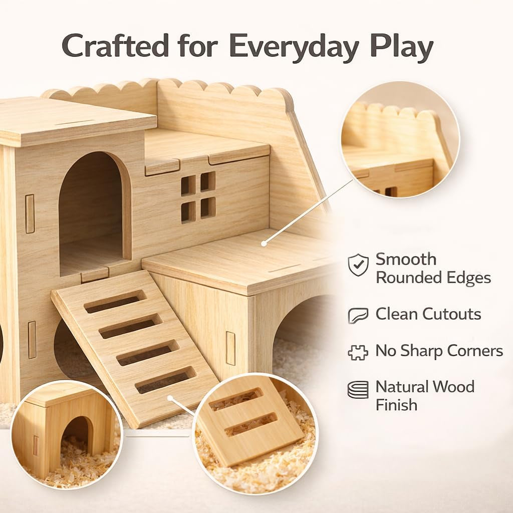 tiny-hamster-maze-wood-house-fun-slide-house-double-decker-hut-for-dwarf-gerbil-mouse-mice-rat-small-animalsonly-for-small-hamster