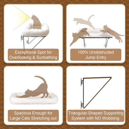Zakkart Cat Window Perch - 100% Metal Supported from below - Comes with Warm Spacious Pet Bed - Cat Window Hammock for Large Cats & Kittens - for Sunbathing, Napping & Overlooking (White)5