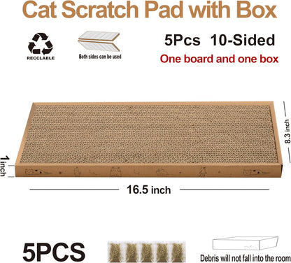 Cat Scratcher Cardboard with Box Durable Corrugate Scratching Kitty Sofa Lounge Bed Reversible Catnip Included for Indoor Cats, Cat Scratching Pad, Cat Post, Double-Sided Design, Large (Box,5Pcs)3
