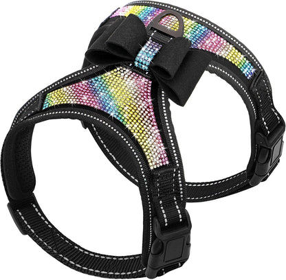 Beirui Rhinestone Dog Harness with Sparkly Bow Tie, Black,S,Chest 11-14" | Reflective Bling Nylon, Soft Fleece Padded, for Small Large Dogs Walking Party Wedding7