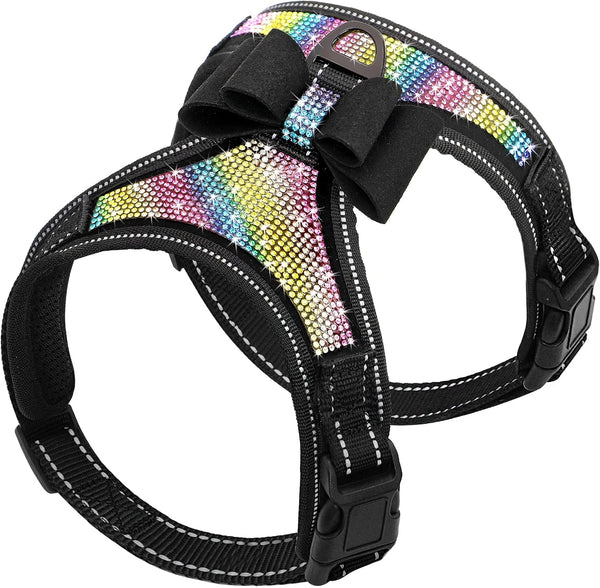 Beirui Rhinestone Dog Harness with Sparkly Bow Tie, Black,S,Chest 11-14" | Reflective Bling Nylon, Soft Fleece Padded, for Small Large Dogs Walking Party Wedding7