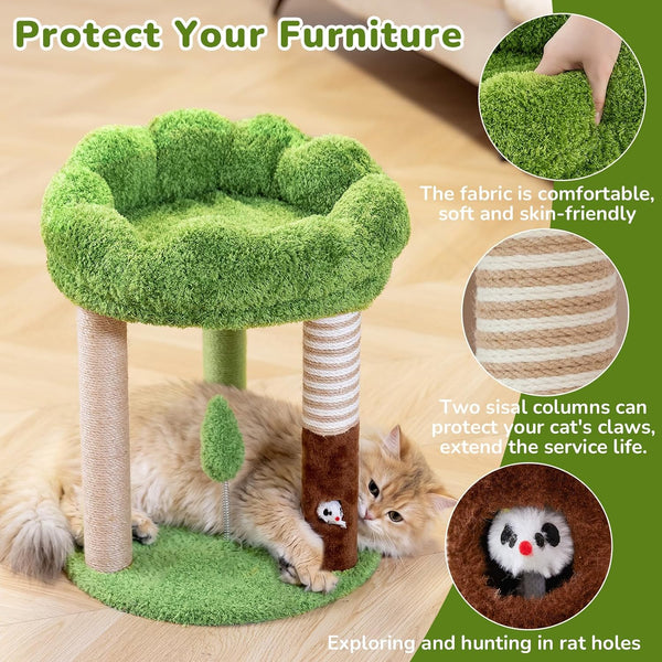 WOOCHPET 20 Inch Small Cat Tree for Indoor Cats and Kittens, Cat Tower with 3 Sisal Scratching Posts, Removable Washable Perch Bed, Hanging Toy Ball, Compact Cat Condo for Small Spaces5