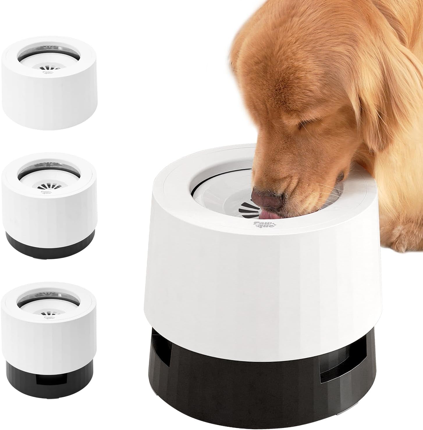 pawque-raised-95oz-slow-drinking-dog-water-bowl-no-spill-medium-large-breed-single-elevated-stainless-steel-water-bowl-with-floating-disc-stable-sturdy-base-and-snap-on-adjustable-height-stand