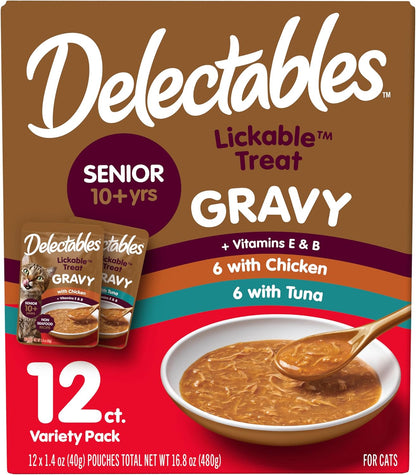 Delectables Lickable Treat Gravy Variety Wet Cat Treat & Food Topper, Food Topper, Hydrating, Grain-Free, No Fillers, No By-Products, No Added Preservatives, 1.4Oz Pouch, 30 Pack12