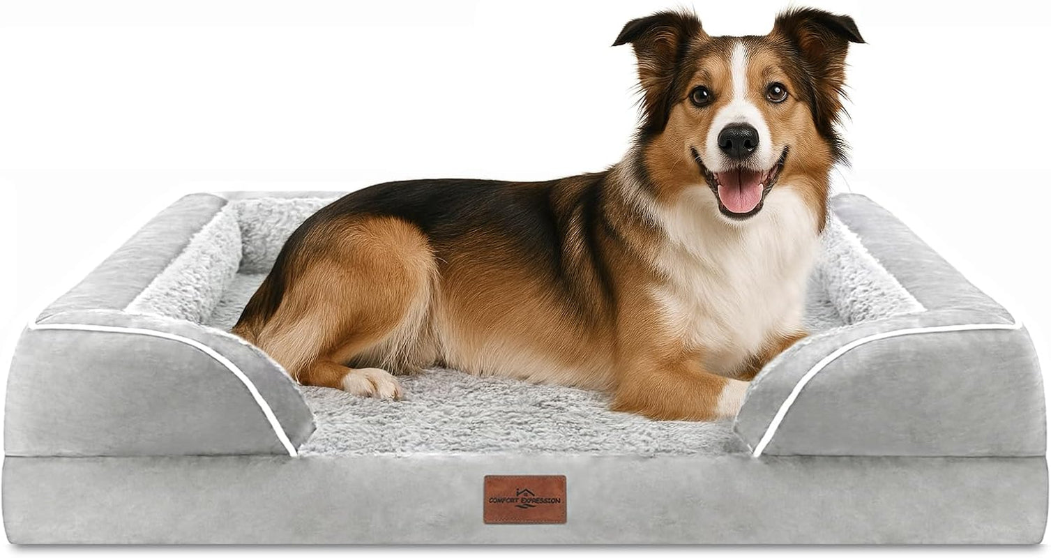 comfort-expression-orthopedic-dog-bed-for-extra-large-dogs-with-bolster-waterproof-dog-couch-bed-with-washable-cover-non-slip-bottom-supportive-egg-crate-foam-xl-pet-bed-42x30-inch
