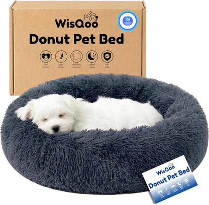Calming Donut Dog Bed – Faux Fur Anti-Anxiety Pet Bed with Removable Washable Cover & Water-Resistant Liner – Plush Fluffy round Nest, Non-Slip Bottom for Dogs & Cats – Small, Grey11