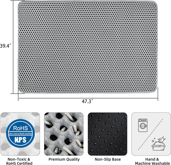 Cat Litter Mat XXL(47.3" X 39.4") - Large, Double-Layer, Non-Toxic, Easy Clean, Durable, Gray2