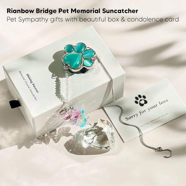 Dog Memorial Gifts for Loss of Dog, Pet Sympathy, Dog Memorial Suncatcher | Thoughtful Dogs and Cats Bereavement Remembrance Gifts, Natural Cat'S Eye Paw Crystal Suncatcher2