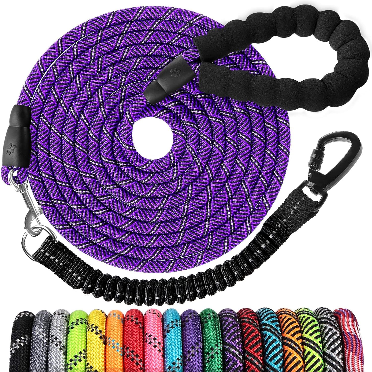 long-dog-leash-15-ft-heavy-duty-rope-leashes-for-dogs-training-with-swivel-lockable-hook-reflective-threads-bungee-and-padded-handle-dog-lead-for-large-small-medium-dogs-outside-walking-hiking