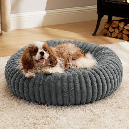 Bedsure Comfyfleece™ Donut Large Dog Bed - Washable Faux Fur with Corduroy Fleece & anti Slip Bottom, round Pet Bed with Removable Cover, Camel Brown, 36X36X8 Inches | 36X36X8In,Calming round Pet Bed,Support Plush , with Removable Corduroy Fleece for Big Dog,Anti Slip Bottom,Camel Brown26