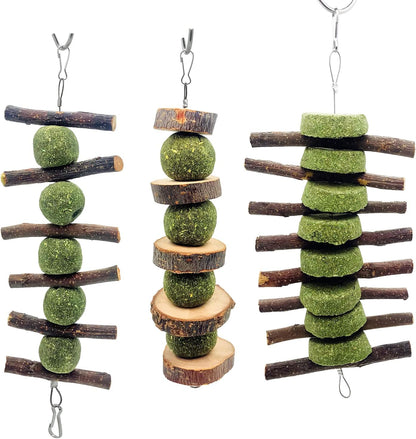 3 Pcs Bunny Chew Toys, Rabbit Chew Toys | for Teeth Grinding, Natural Organic Apple Wood Stick for Improve Rabbits Guinea Pigs Hamsters Dental Health1
