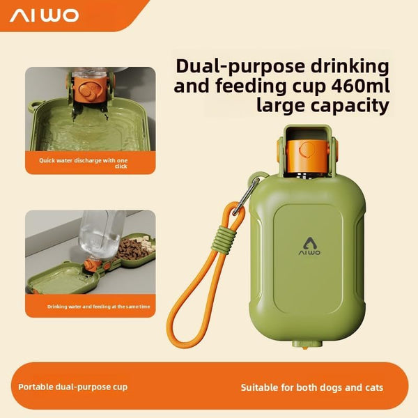 Portable Pet Travel Cup, Large Capacity Dual-Use Feeding and Watering Cup for Dogs and Cats, Leakproof Drink Container with Strap, Outdoor Water Bottle3