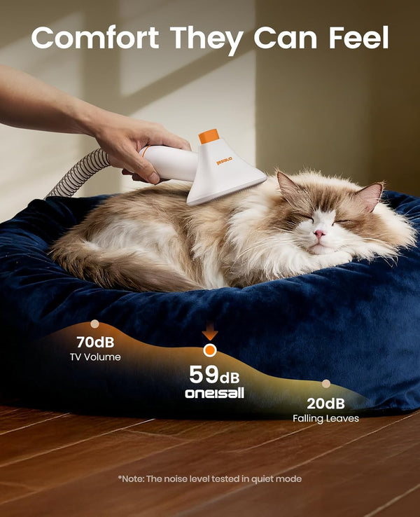 Oneisall Dog Grooming Vacuum - 15000Pa Suction, Captures 99% Pet Hair to Reduce Shedding, Dog Grooming Clippers & Quiet Brush (≤59Db) with 4 Accessories, 2L Dust Canister for Home Cleaning（Orange）4