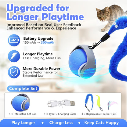 Automatic Interactive Cat Ball Toy for Indoor Cats, Electric Moving Rolling Cat Teaser Ball with Replaceable Feather, Stimulating Puzzle Enrichment Exercise for Kitten Adult Cats, Cat Birthday Gift5