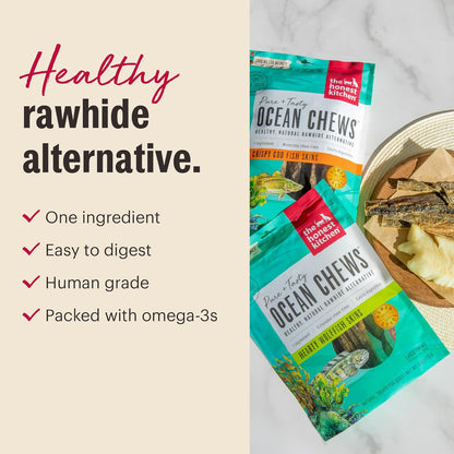 The Honest Kitchen Ocean Chews Crispy Cod Fish Skins Dog Treats, Human Grade Single Ingredient Dehydrated Fish Dog Chews for Large Dogs, High Protein Rawhide Alternative for Skin Coat, 5.5 Oz3