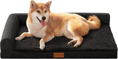 Patas Lague Orthopedic Large Dog Bed Pet Sofa Beds 36''X24'' Black | L Bolster Egg-Crate Foam Dog Couch for Large Sized Dogs, Waterproof Removable Washable Cover, Pet Mat with Nonskid Bottom22