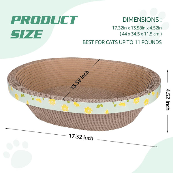 Oval Cat Cardboard Scratcher with Lounger Bed, High-Density Kitty Cat Scratching Pad for Indoor Cats Grinding Claws, Ergonomic Curved Furniture Couch Cat Scratch Protector, 17.3" × 13.6" × 4.5"5