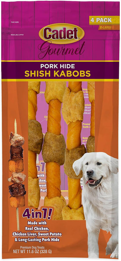 Cadet Gourmet Shish Kabob Dog Chews for Large Breeds, Rawhide Treats for Dogs with Chicken and Sweet Potato, Healthy & Natural Beef Hide, 10-Inch Sticks, 4 Count (Pack of 1)11