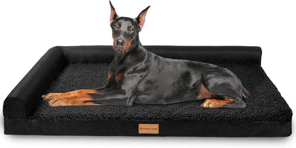 Patas Lague Orthopedic Large Dog Bed Pet Sofa Beds 36''X24'' Black | L Bolster Egg-Crate Foam Dog Couch for Large Sized Dogs, Waterproof Removable Washable Cover, Pet Mat with Nonskid Bottom15