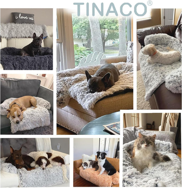 Calming Dogs/Cats Bed Mats, Dog Pad Washable Removable Couch Cover, Plush Long Fur Mat for Pets, Waterproof Lining, Perfect for Small, Medium and Large Dogs and Cats (Gradient Gray, 36"X31")3