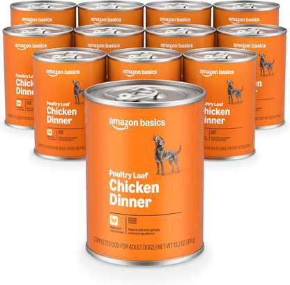 Amazon Basics Wet Dog Food Meaty Loaf Variety Pack, Filet Mignon Flavor and Chicken & Rice Dinner, Made with Real Chicken and Beef, 13.2 Oz Can, (6 Cans of Each Flavor, 12 Cans in Total)23