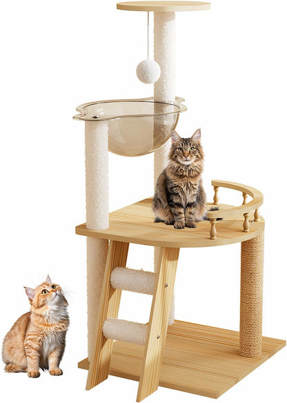 Cat Tree & Litter Box Enclosure,Modern All-In-One Indoor Cats Tower with Large Platform, Cat Condo with Wood House, Food Station, Hammocks (23.6”)11