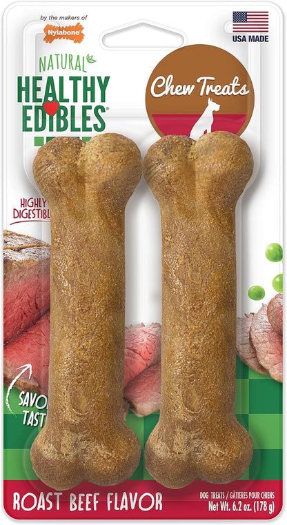 Nylabone Healthy Edibles Natural Dog Chews Long Lasting Roast Beef Flavor Treats for Dogs, Medium/Wolf (2 Count)1