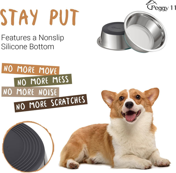 PEGGY11 Deep Stainless Steel Anti-Slip Dog Bowls - 2-Pack, 3 Cups3