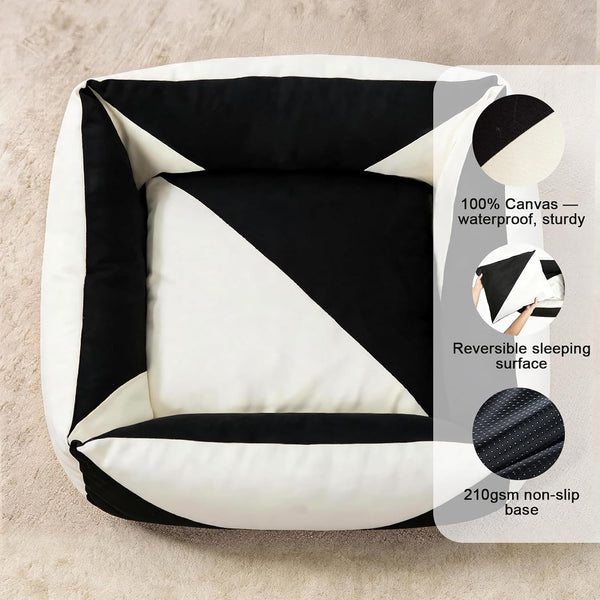 Cotton Canvas Dog Bed (290Gsm Thick), 24"X20"X8" Durable Waterproof | Cute Dog Beds for Small Dogs, Orthopedic Bed with Washable Removable Cover, Anti-Chewing Pet Bed Anti-Slip Black&White5