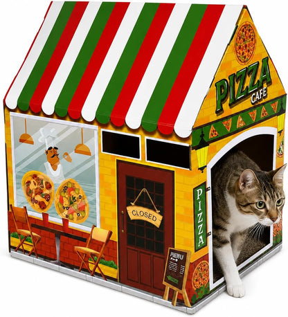 Cinrobiye Cardboard Cat House with Scratcher, Indoor Cat Condo Cat Cave Hideout with Scratch Pad, Cardboard Cat Playhouse Bed for Cats, Kittens, Rabbits & Small Pets (Mushroom)18