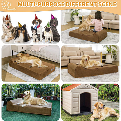 Rainmr Orthopedic Dog Beds for Large Dogs, 7" Memory Foam Dog Beds with Waterproof Liner, Durable Microsuede Cover, Removable and Washable, Nonskid Bottom, 60"X48"X7" XXL Chocolate5