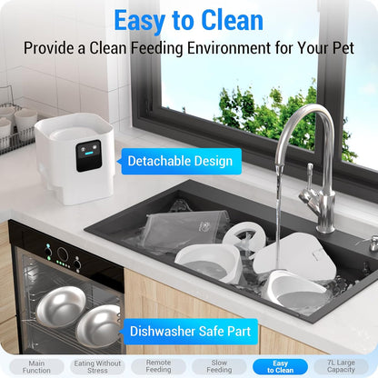 Frienhund Automatic Cat Feeder 2 Cats with Slow Feed: Dual Automatic Dog Feeder with 5G Wifi, Cat Food Dispenser with APP Control for Multiple Pets, Detachable for Easy Clean, Double Pet Bowl - 29 Cup6