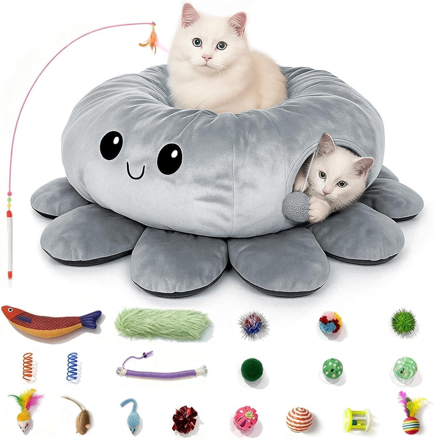 cat-tunnel-bed-with-20-cat-toys-collapsible-play-tunnel-for-indoor-cats-kitten-toys-for-indoor-kittens-octopus-shaped