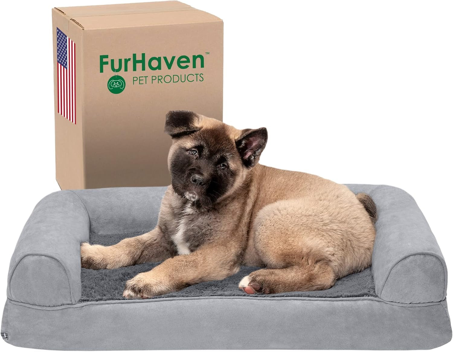 furhaven-memory-foam-dog-bed-for-medium-small-dogs-w-removable-bolsters-washable-cover-for-dogs-up-to-35-lbs-luxe-faux-fur-performance-linen-sofa-woodsmoke-medium