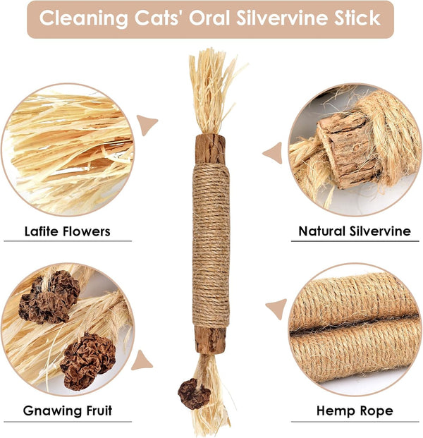 Bissap 10 PCS Silvervine Chew Sticks for Cats, Catnip Chew Sticks Cat Toys for Indoor Cat Kitten Teeth Grinding Interactive Feather Toys for Aggressive Chewers Dental Care3