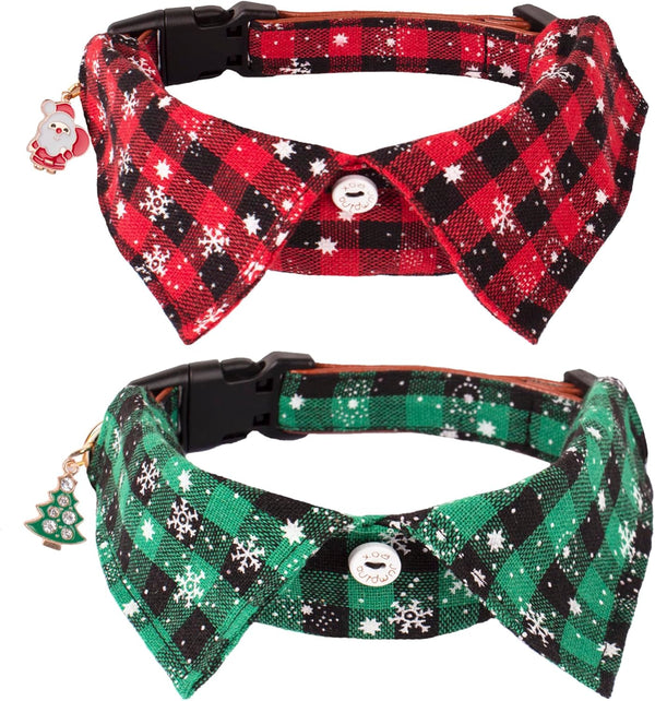 2 Pack Christmas Dog Collar with Bow Tie, Classic Plaid Red Green Dog Collars with Removable Bowtie Christmas Collars for Large Dogs Pets (Large)6